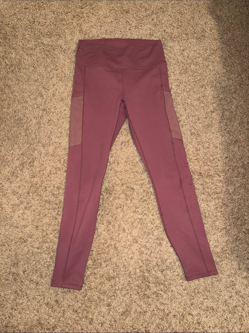 Women’s High-Waist Mauve Active Leggings with Side Mesh Panels